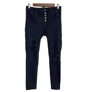 Between Us Women's Juniors Dark High Rise Button Fly Distressed Skinny Jeans 13